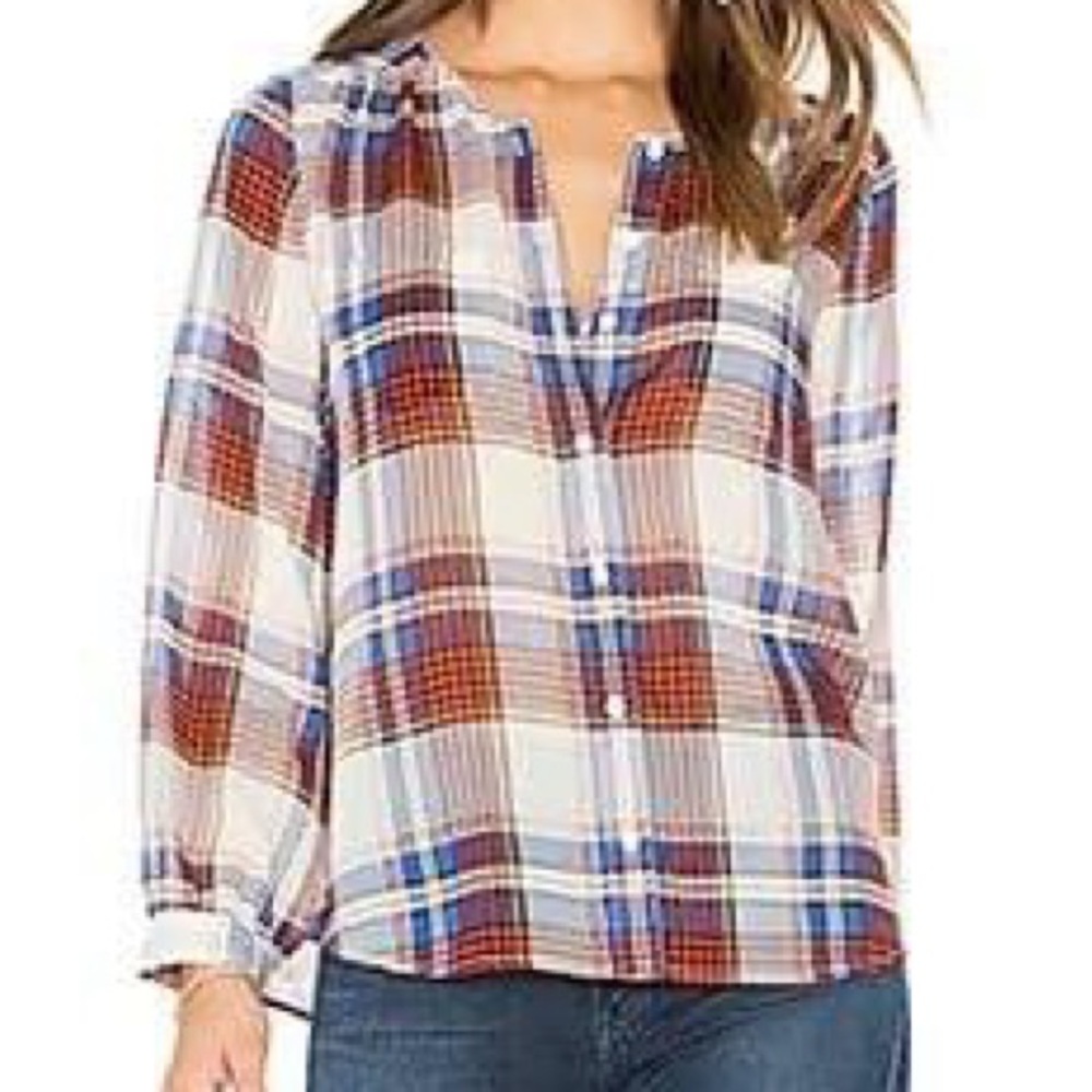 Joie Sheer Silk Plaid Button Down Top - L